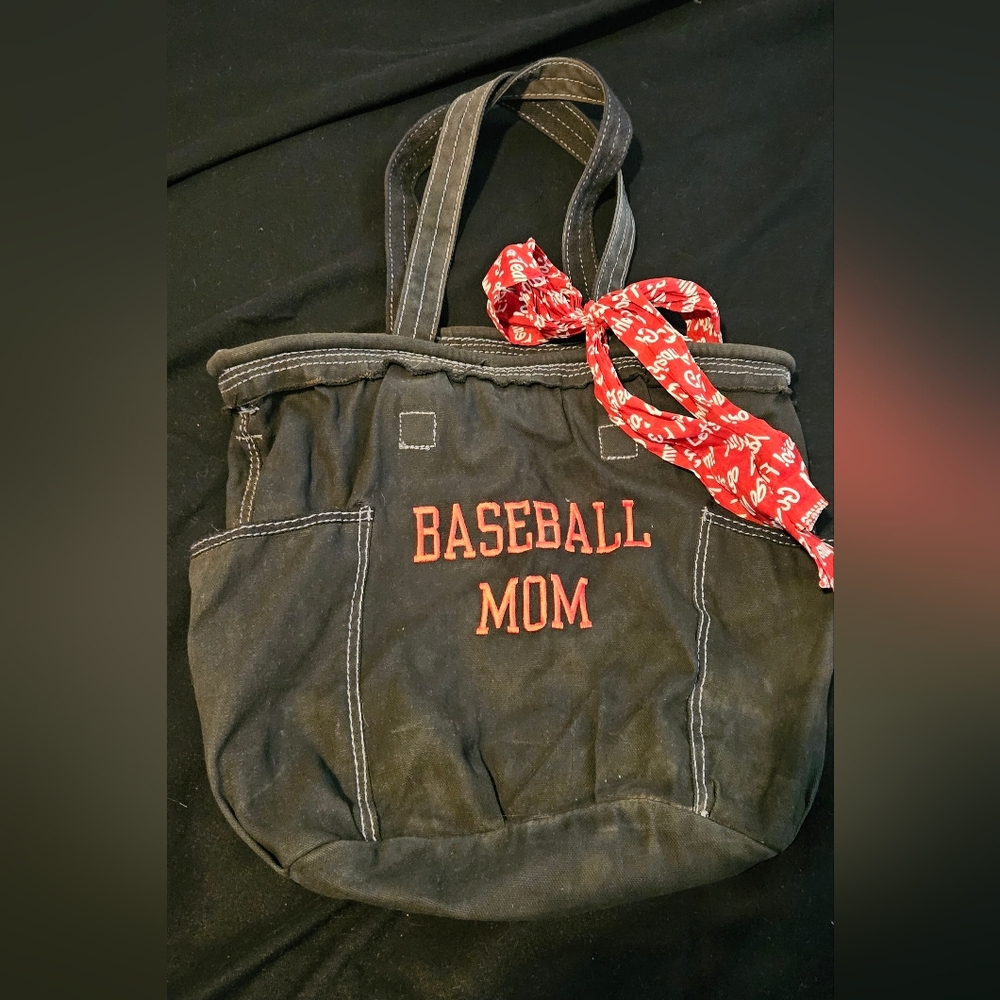 Thirty One Black Baseball Mom Canvas Tote Bag